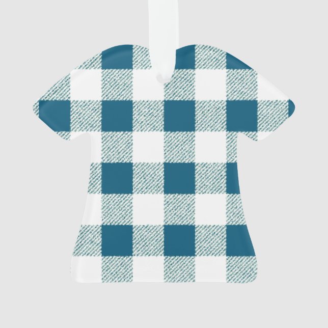 Ornamento Padrão de Verificação de Gingham Verde Azul (Verso)