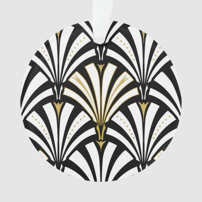 Ornamento Padrão do ventilador Art Deco - branco e preto (Frente)