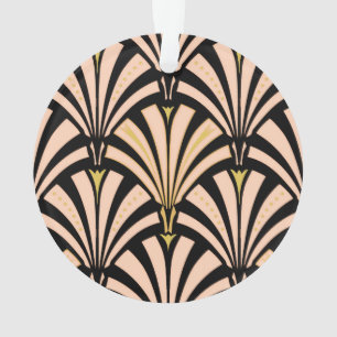 Ornamento Padrão do ventilador Art Deco - pêssego em preto