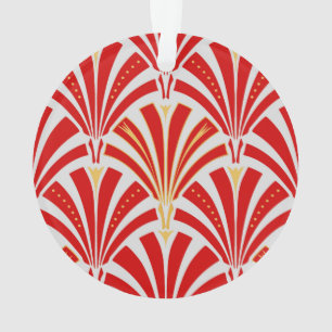 Ornamento Padrão do ventilador Art Deco - vermelho nas cinz