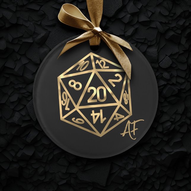Ornamento Padrão Dourado D20 | RPG Fantasy Role Player Dice (Criador carregado)