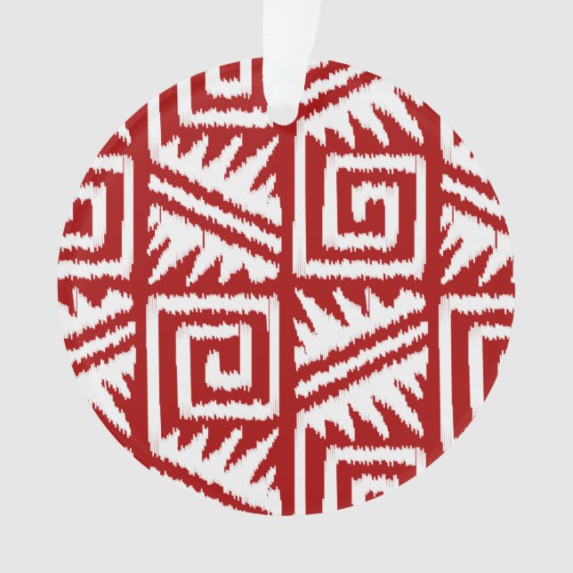 Ornamento Padrão Ikat Aztec - Vermelho Escuro e Branco (Frente)