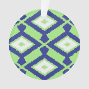 Ornamento Padrão Ikat - Verde, Azul Indigo e Branco