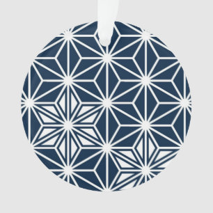 Ornamento Padrão japonês Asanoha - azul índigo e branco