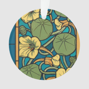 Ornamento Padrão Nouveau da Flor Nasturtium Amarelo Azul