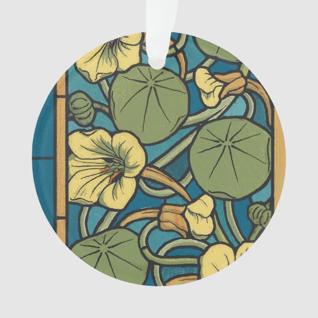 Ornamento Padrão Nouveau da Flor Nasturtium Amarelo Azul (Frente)