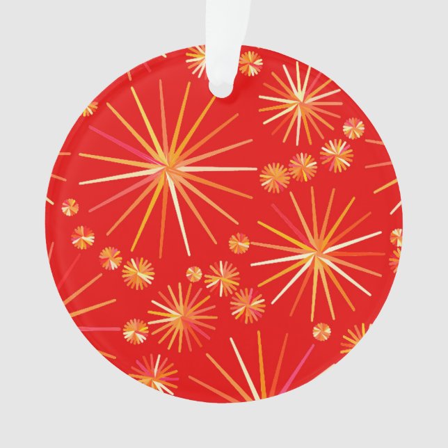 Ornamento Padrão Sputnik do meio século, Vermelho Profundo (Frente)