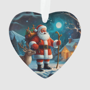 Ornamento Padre Natal e Reindeer Wonderland Natal