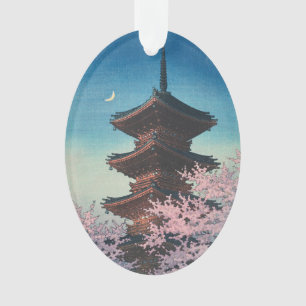Ornamento Pagode de uma tarde de primavera em xilogravura ja