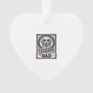 Ornamento Pai Golden Retriever Design de Gravura Vintage_1