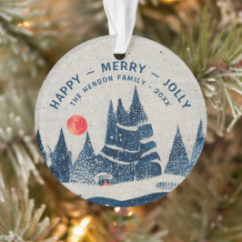 Ornamento Paisagem de Inverno Floresta Nevada Lua Família