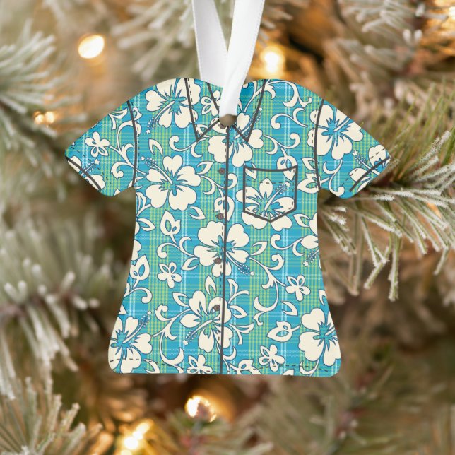 Ornamento Palaka Pareau Hawaiian Check Hibiscus Aloha Shirt (Árvore)