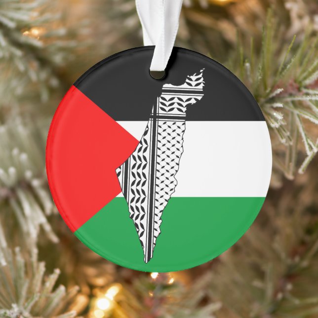 Ornamento Palestina - Bandeira e Mapa com Padrão Keffiyeg (Árvore)