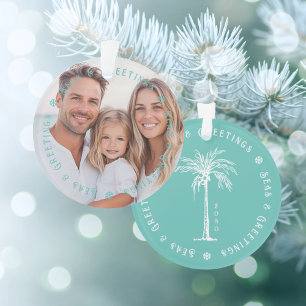 Ornamento Palmeiras Tropicais Mar & Saudações Foto de Natal