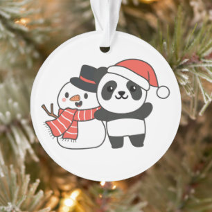 Ornamento Panda Com Snowman No Inverno Para O Orname De Nata