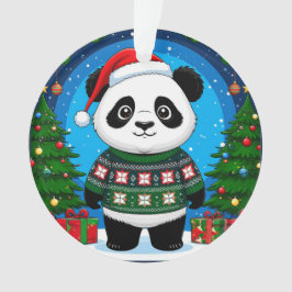 Ornamento Panda Fofa de Suéter de Natal Usa Chapéu de Papai