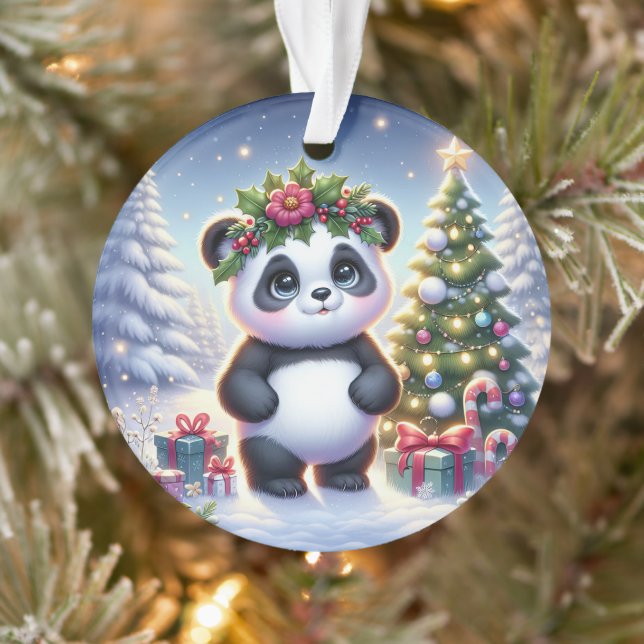 Ornamento  Panda with Holly Crown & Candy Canes (Árvore)
