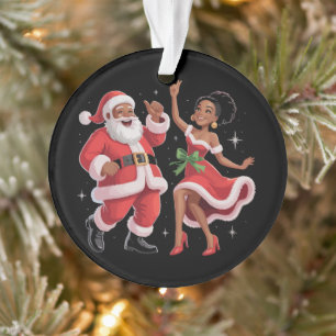 Ornamento Papai Noel Africano Sra. Claus Dançando Natal Amer