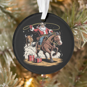 Ornamento Papai Noel Cowboy Natal Vintage Cavalo Vaca