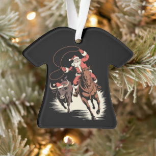 Ornamento Papai Noel Cowboy Rodeio Cavalo Laço Natal Ocident
