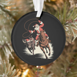 Ornamento Papai Noel Cowboy Rodeio Cavalo Laço Natal Ocident
