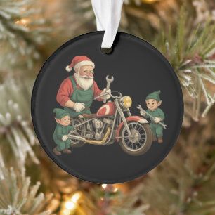 Ornamento Papai Noel Engraçado Mecânico Retro Motociclista N