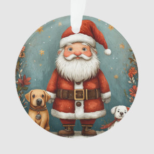 Ornamento Papai Noel fofo com cachorros em ambiente festivo