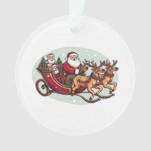 Ornamento Papai Noel Fofo Viajando de Trem Puxado pela Rédea
