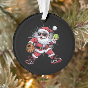 Ornamento Papai Noel Jogando Softbol como Arremessador Espor