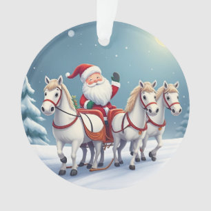 Ornamento Papai Noel montado em um trenó puxado por cavalos