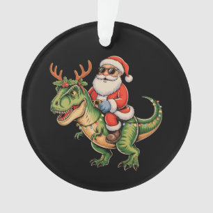 Ornamento Papai Noel montando dinossauro T Rex Natal retrô N