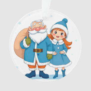Ornamento Papai Noel sorridente e donzela de neve