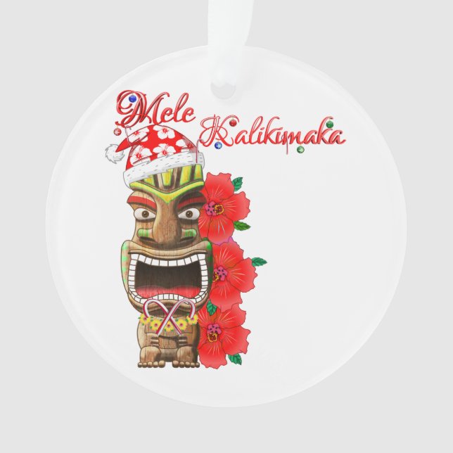 Ornamento Papai noel Tiki de Mele Kalikimaka (Frente)