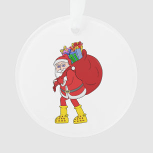 Ornamento Papai Noel Vestindo Botas Amarelas Grandes