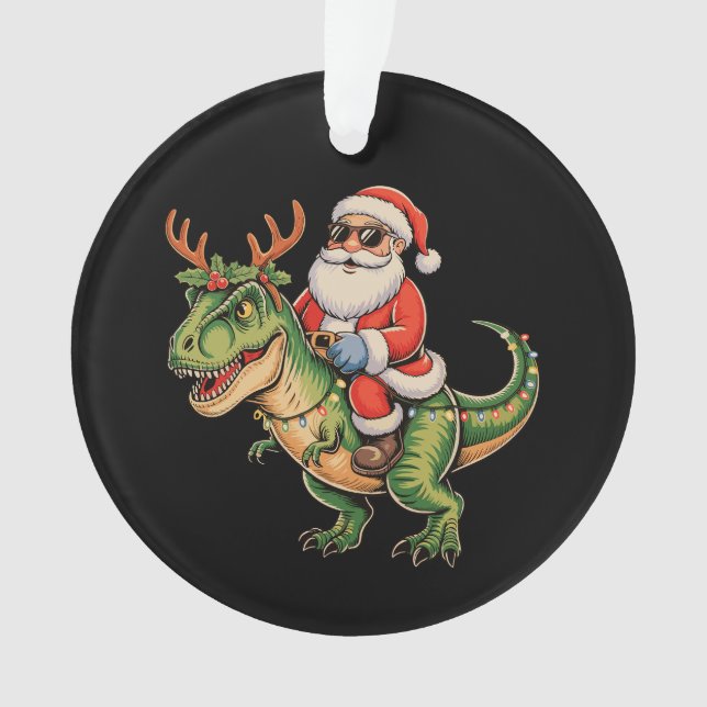 Ornamento Papais noeis Andando Dinossauros T Rex Natal Retro (Frente)