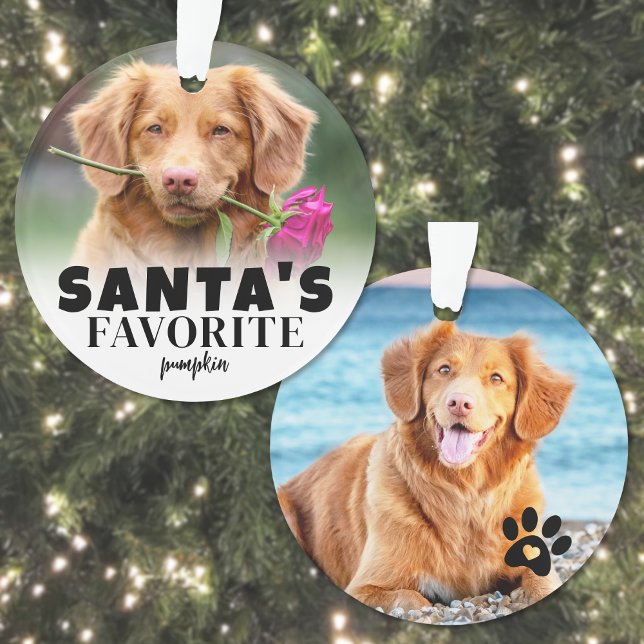 Ornamento Papais noeis de Cachorro Favorito Foto de Natal (Santa's Favorite Dog Pet Photo Christmas Ornament )