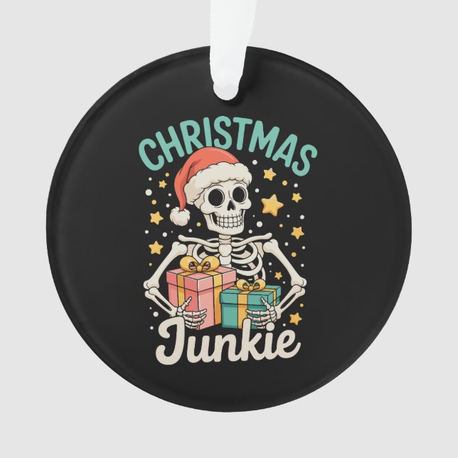 Ornamento Papais noeis de Natal engraçados, Junkie Skeleton  (Frente)