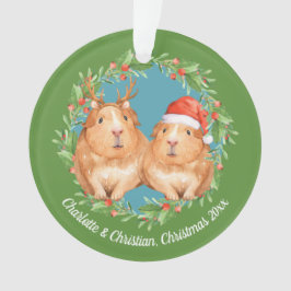 Ornamento Papais noeis de porcos guineenses e Reindeer Wreat