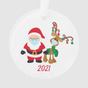 Ornamento Papais noeis e máscara de rosto 2020 Natal frio