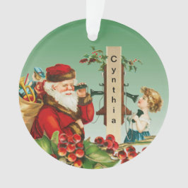 Ornamento Papais noeis e Menina no Telefone com Nome