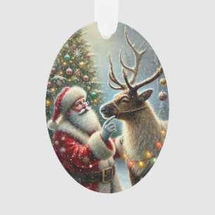 Ornamento Papais noeis E Reindeer, Floresta Neve, Árvore De