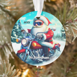 Ornamento Papais noeis em motocicleta na neve