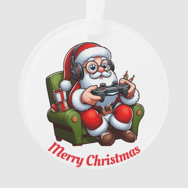 Ornamento Papais noeis exclusivos reproduzindo videos games (Frente)