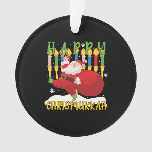 Ornamento Papais noeis Feliz Chrismukkah Engraçado Hanukkah  (Frente)