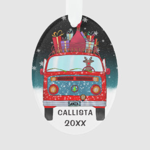 Ornamento Papais noeis vermelhos lindos Van Reindeer Cão Nev