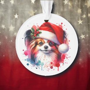 Ornamento Papillon Dog Personalizado no Natal de Santa Hat