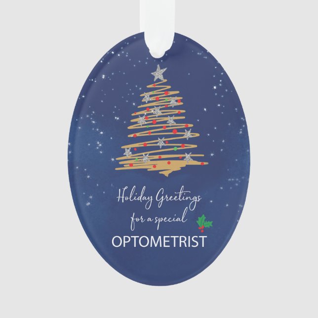 Ornamento Para Optometrista Marinho de Árvore de Natal Nome  (Frente)
