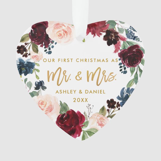 Ornamento Parte traseira da foto do Natal | do ouro floral (Frente)