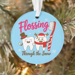 Ornamento Passando o Fio Dental Na Neve Natal Dente Dentista
