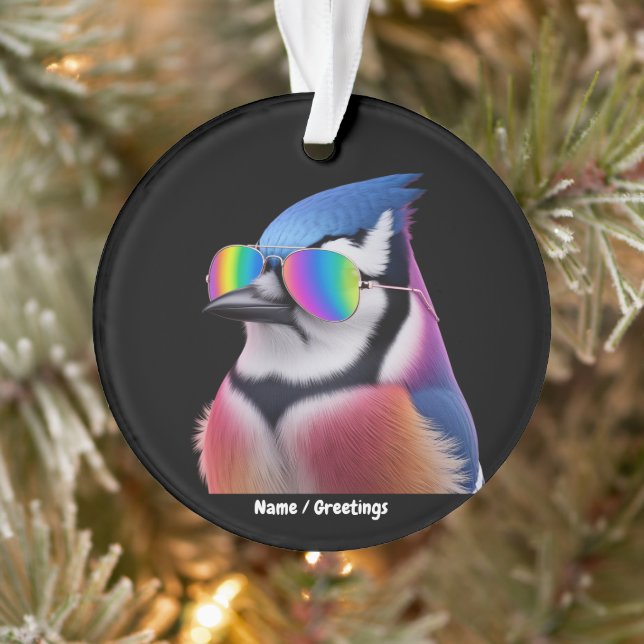 Ornamento Pássaro Azul legal Vestindo óculos escuros Retro (Árvore)